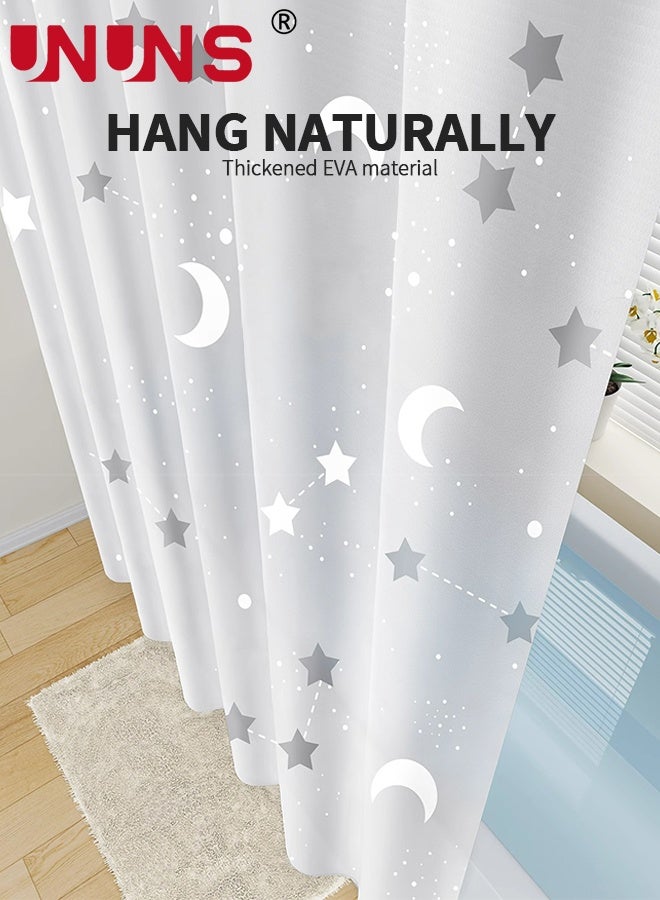 UNUNS ستارة دش مقاومة للماء، ستارة دش من PEVA بنجوم وقمر، ستائر دش للحمام مع خطافات، نجوم وقمر، 180x200 سم - Image 3